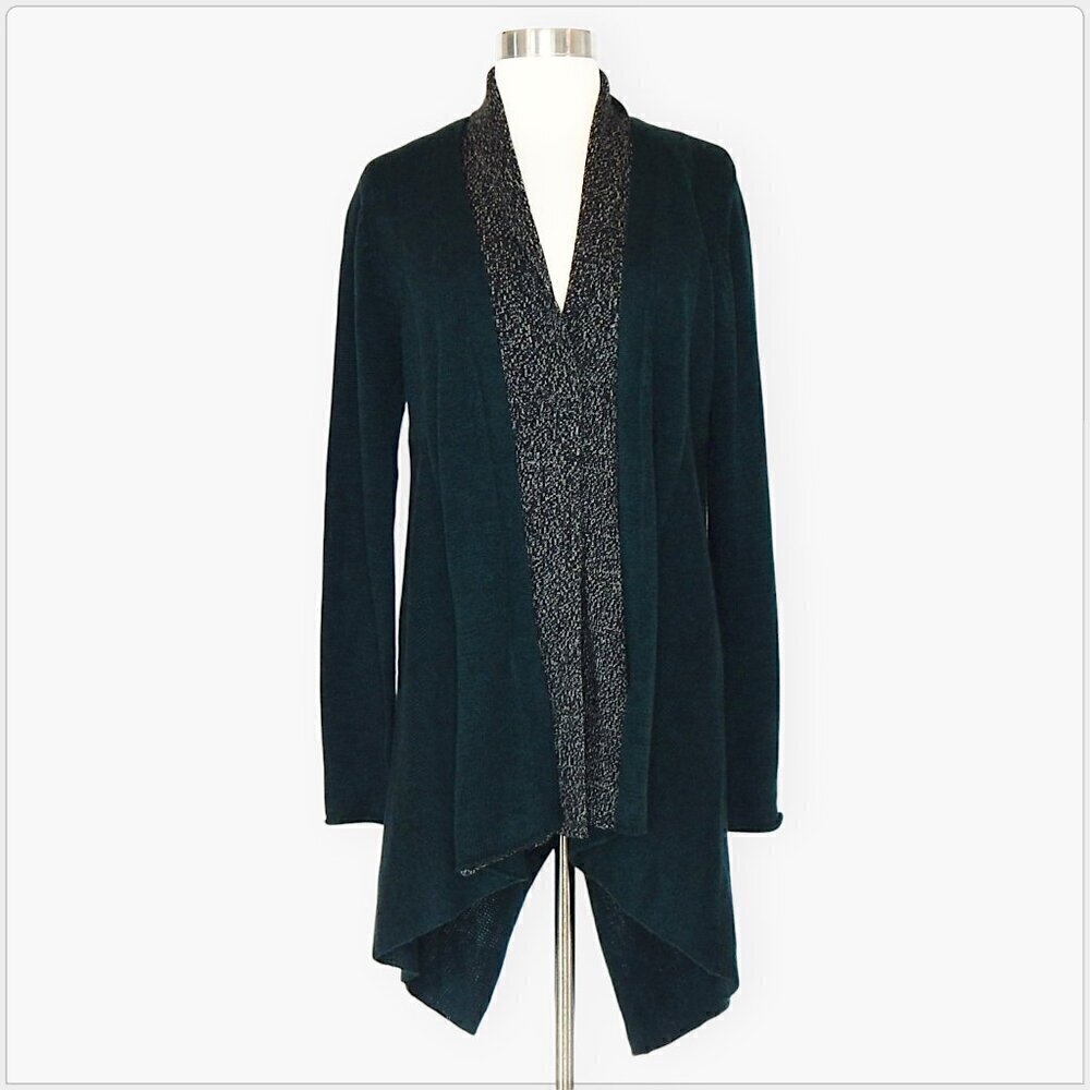 YA Los Angeles Teal Green and Mottled Black Layered Look Asymmetric Sweater M ?
